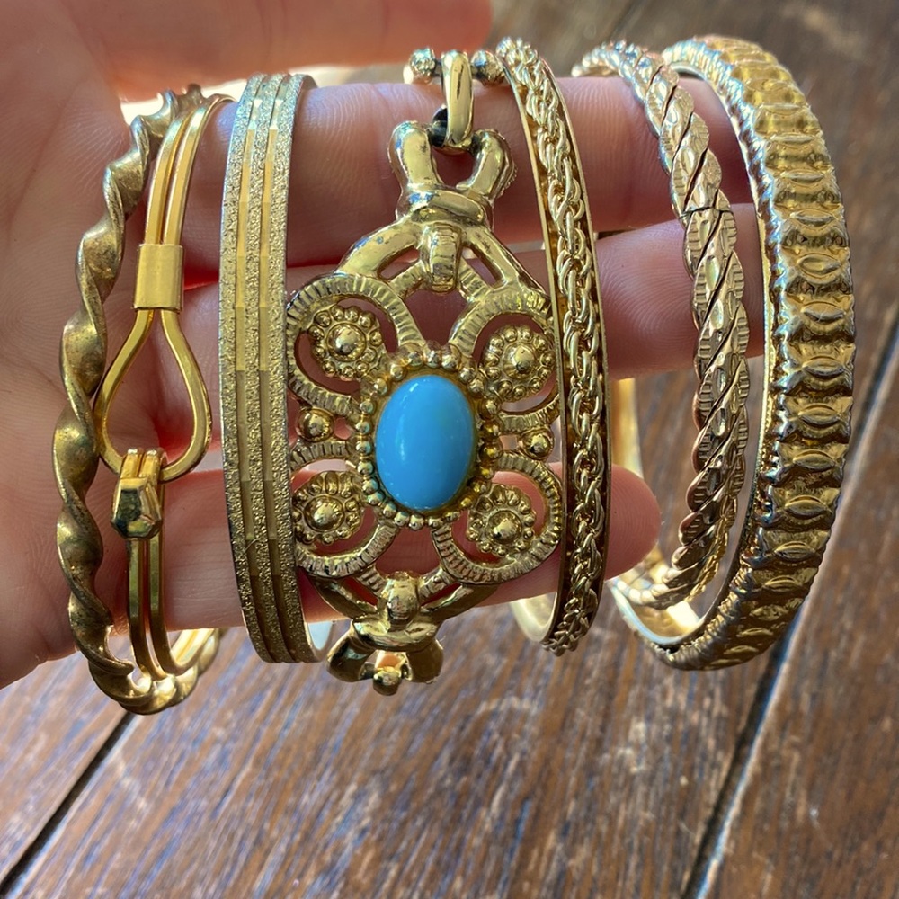 ✨ chunky gold metal bangle bracelet lot 💛